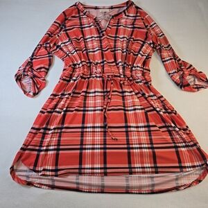 Bobbie Brooks Plaid Tshirt Style Dress Soft Flannel Look, Plus 3XL Elastic Waist